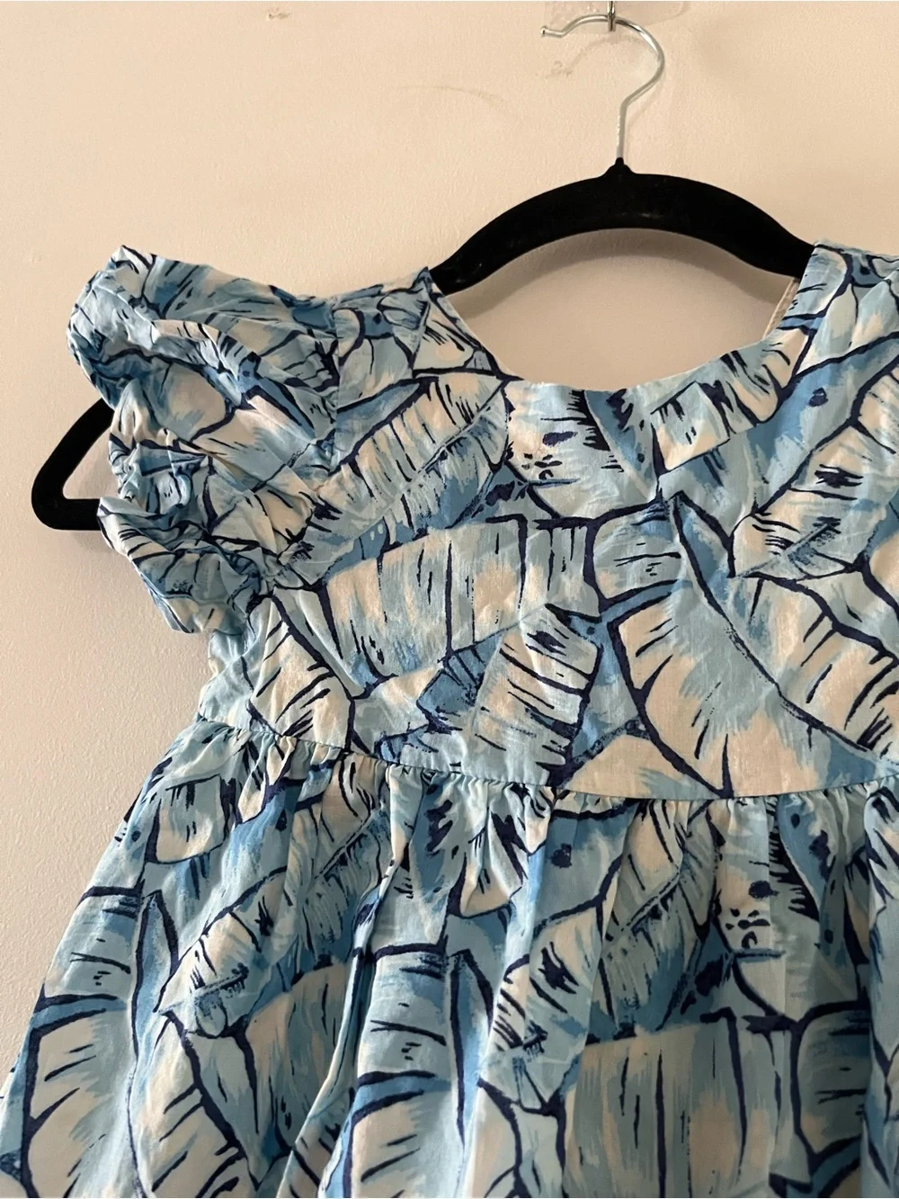 Janie and Jack Blue Tropical Palm Leaf Flutter Sleeve Dress 4 Cotton Summer